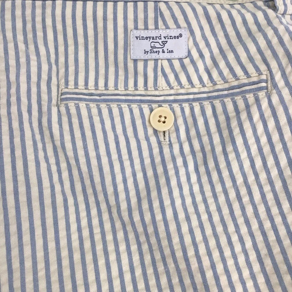 Vineyard Vines Men’s Classic Fit Club Shorts Creme/Blue Seersucker Size 33 - Picture 3 of 6